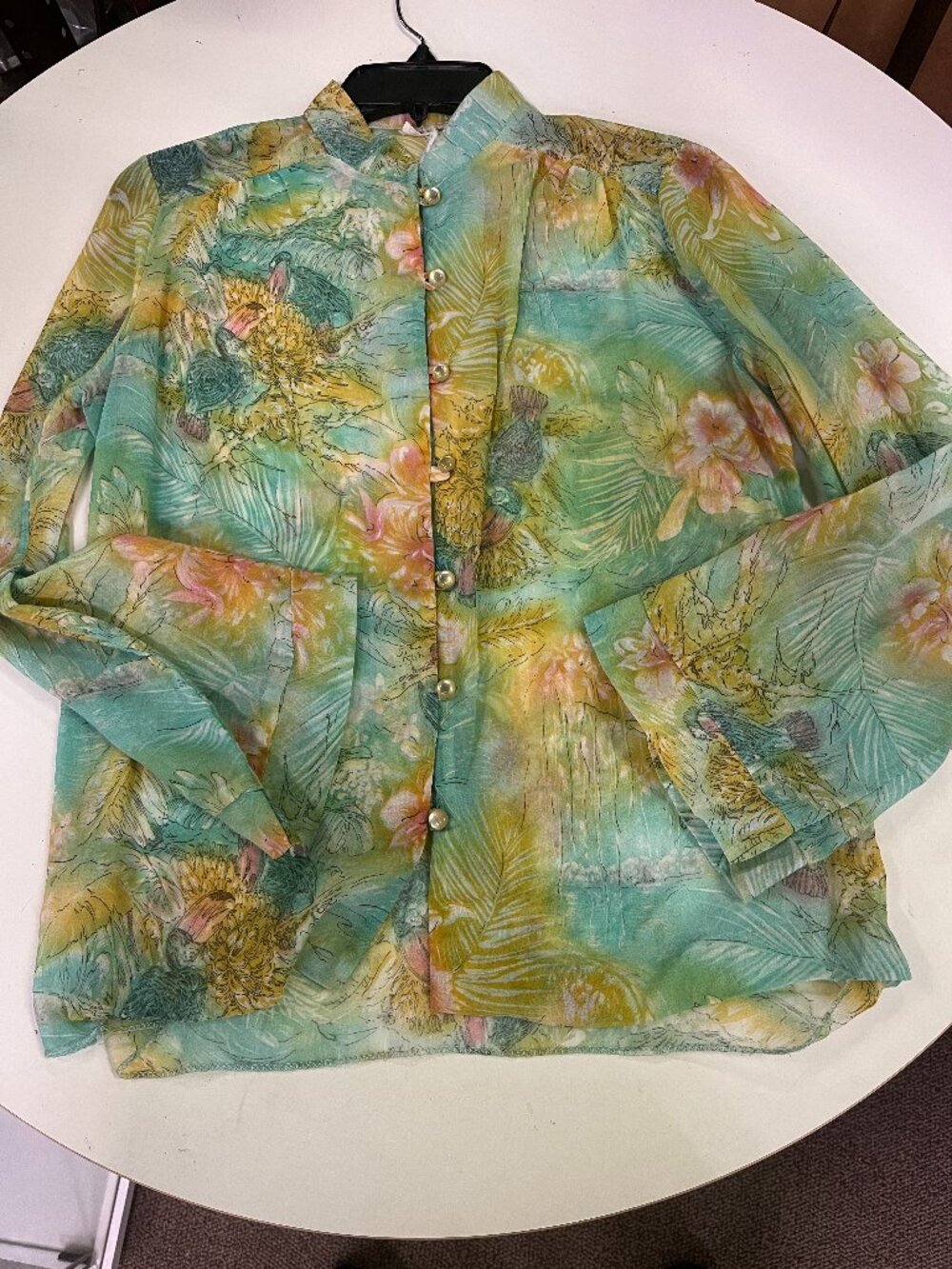 Vintage Sheer Floral Blouse with Pearl Like Buttons